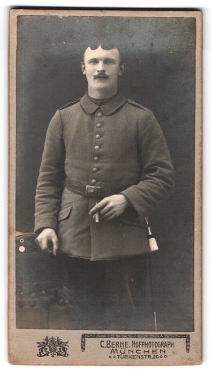 Photograph C. Berne, Munich, Türkenstraße 20, soldier in field grey uniform