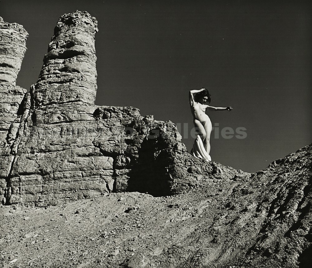 1950s Original ANDRE DE DIENES Female Nude Rocky Landscape Silver Gelatin Photo