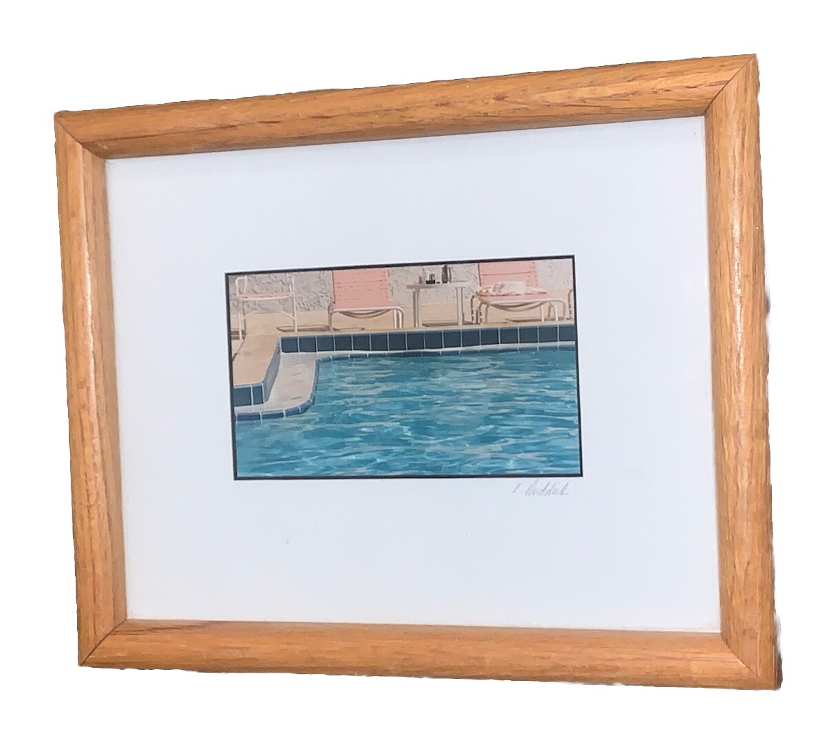 Signed Ruddick ‘Morning Coffee’ Blue Pool Photo Photograph(4”x6”) 9.25”T 11.25”W