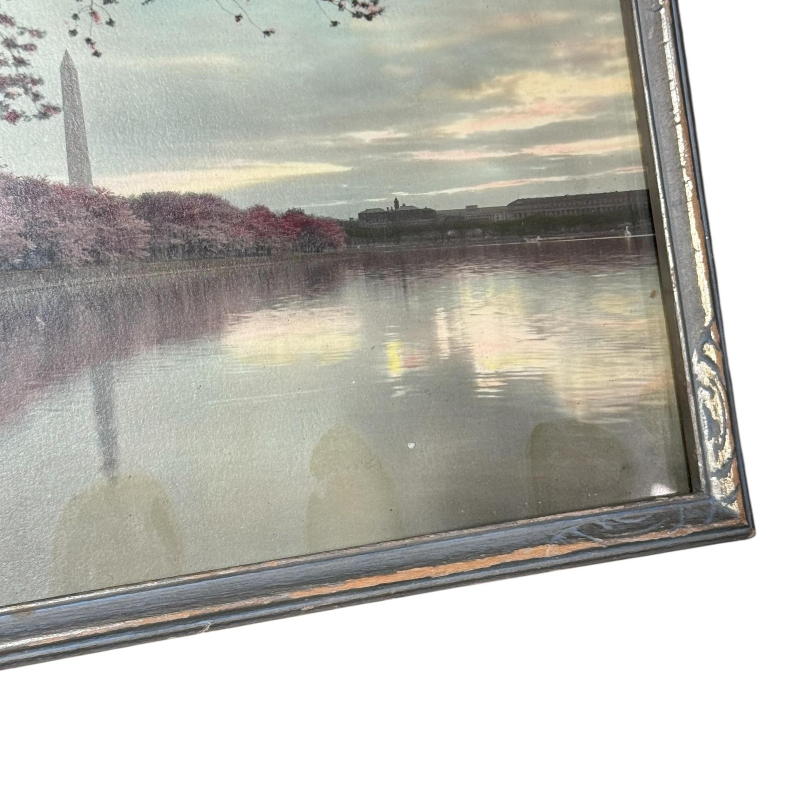 Antique Washington DC Cherry Blossoms Monument Photo Hand Tinted 8×10 Framed