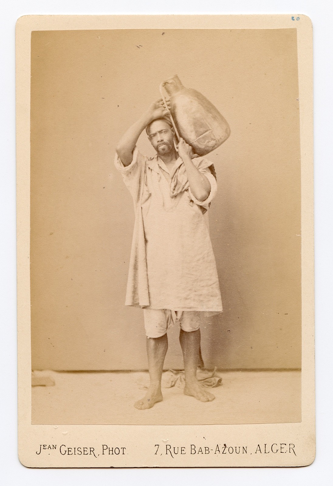 Handsome cabinet card by Jean Geiser: man, Kabyle, albumen photo c. 1880