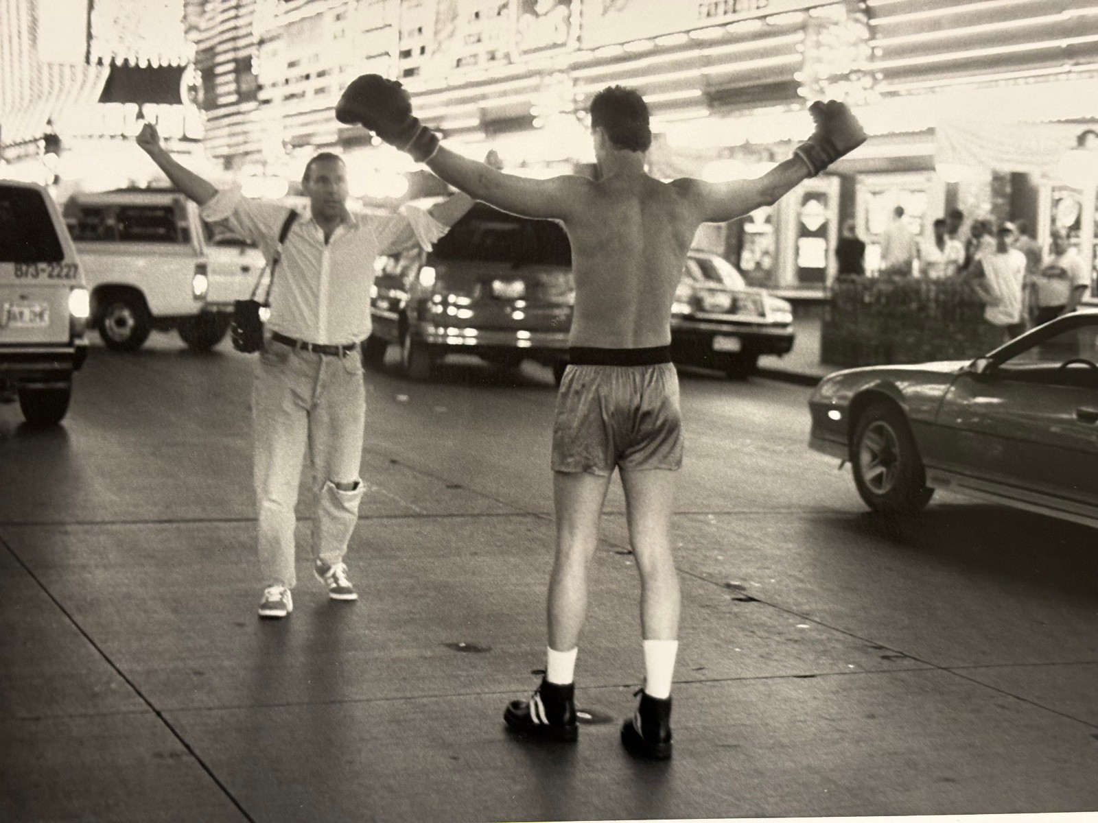Hands Raised Boxer in Times Square 10 7/8 x 14 Photograph-1980s-Mark Bugzester
