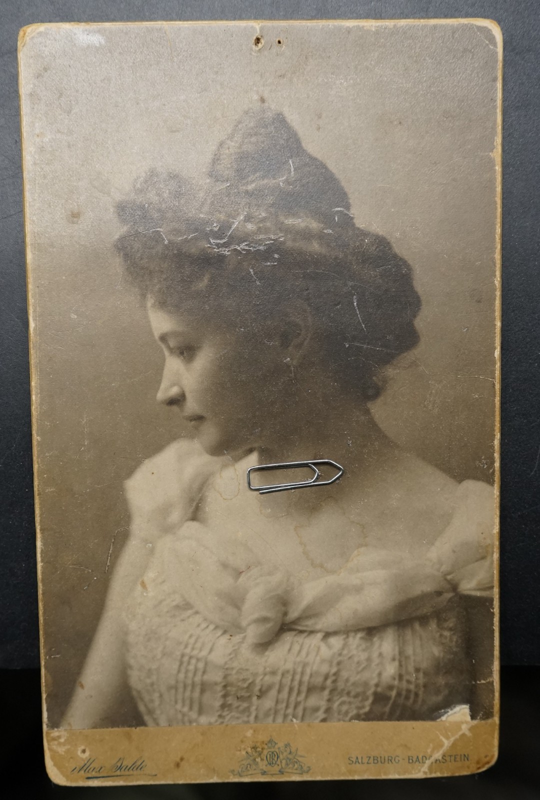 Photo portrait CDV KAB woman model Salzburg Bad Gastein profile picture old 1901 name