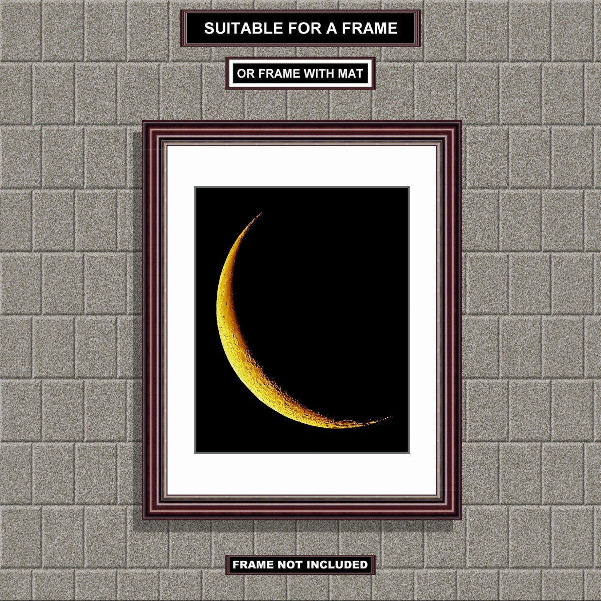 Wall Decor, 8×10 inch 9 Percent Full Moon (Yellow Waning Crescent) Print M9010
