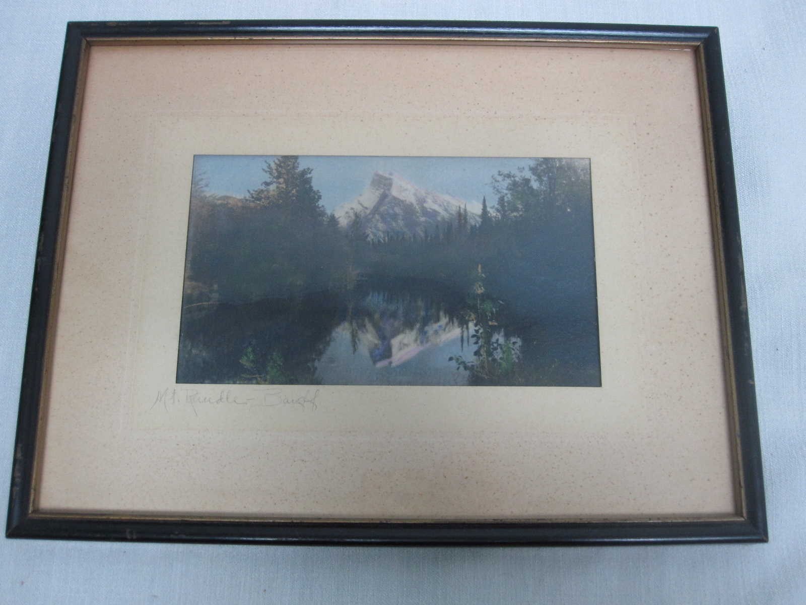 GEORGE NOBLE HAND TINTED FRAMED PHOTOGRAPH of MT RUNDLE BANFF ALBERTA CANADA