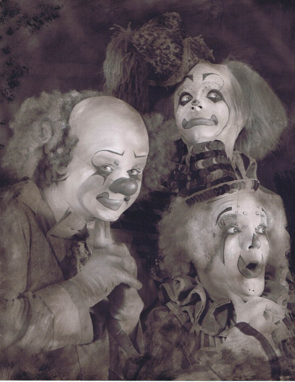 Hendrickson Original Photo B&W w PASTELS CLOWNS CLOWNING AROUND 11×14″ R340