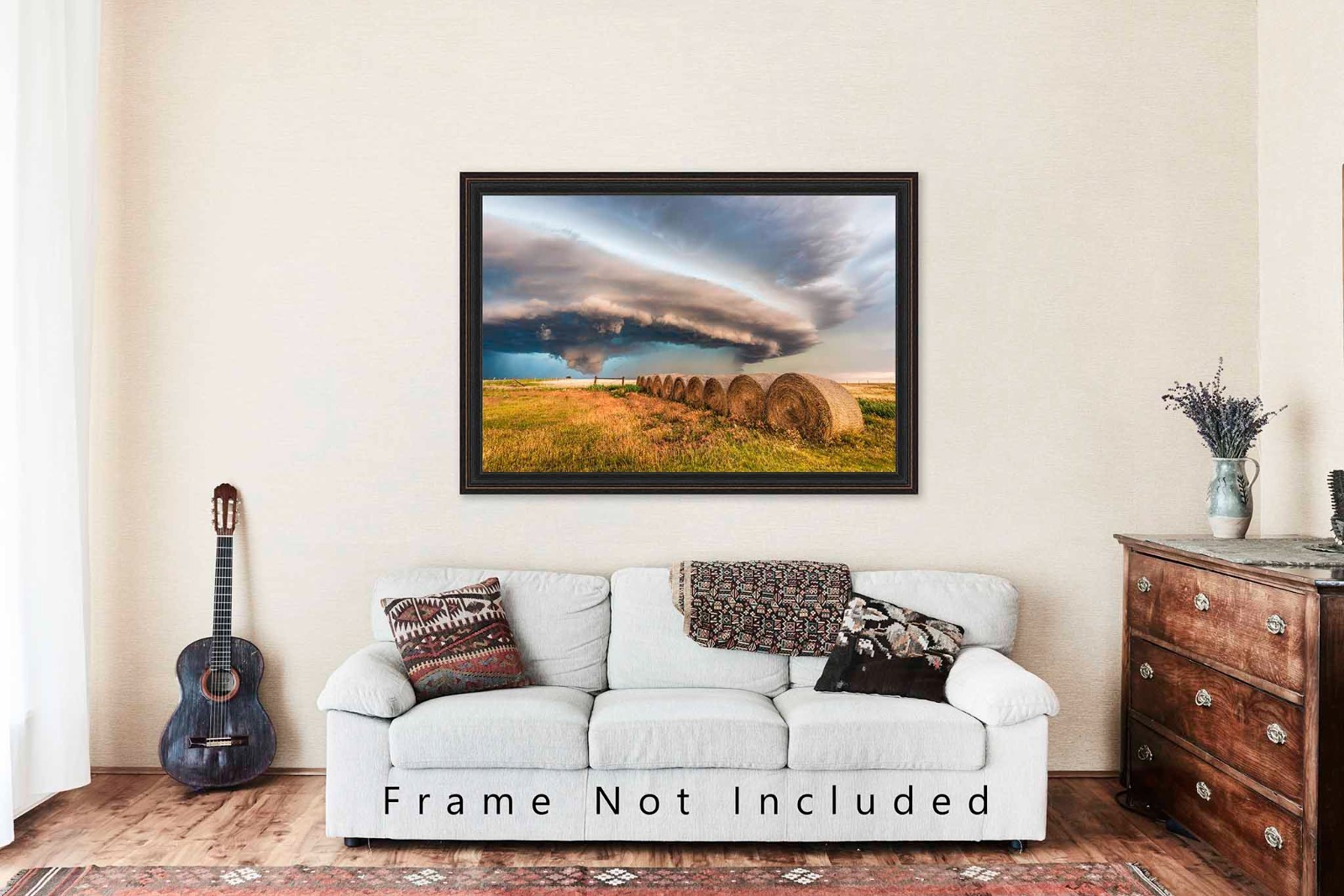 Storm Photography Print: Oklahoma Supercell Thunderstorm Hay Bales Weather Photo