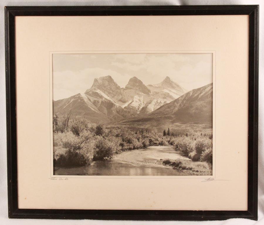 Original Vintage B & W Photograph Three Sisters Canadian Rockies by George Noble
