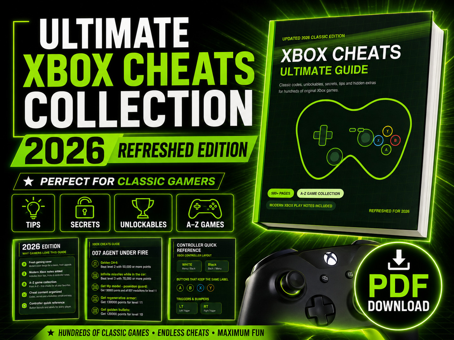 Digital Xbox Cheats Guide PDF 2026 Classic Edition 500+ Pages Retro Game Codes T