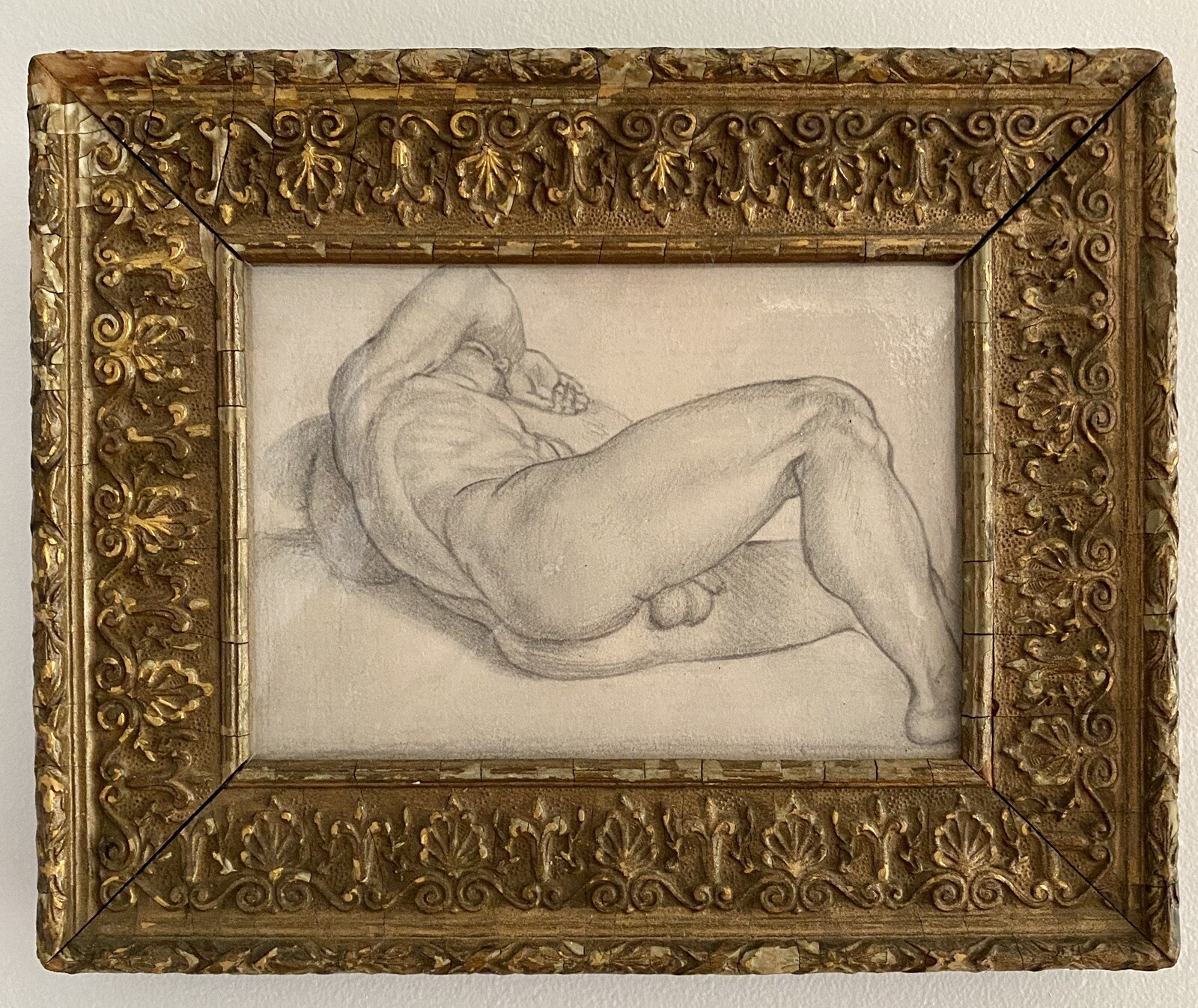 Small old master style drawing after Bronzino male Nude gay erotic renaissance