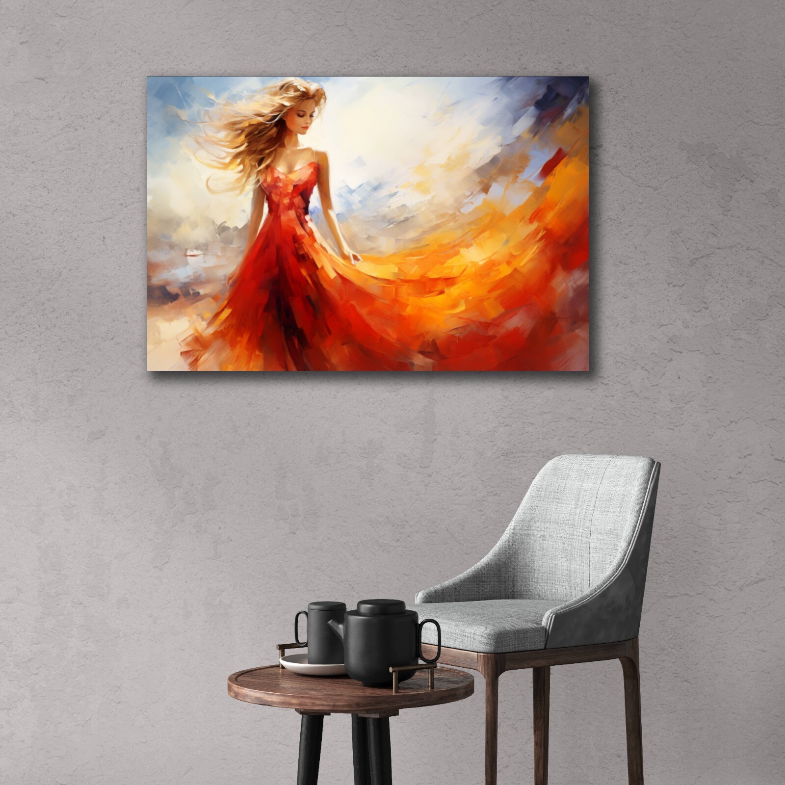 Woman Painting, Abstract Colorful Rainbow Female Painting, Beautiful Modern Art