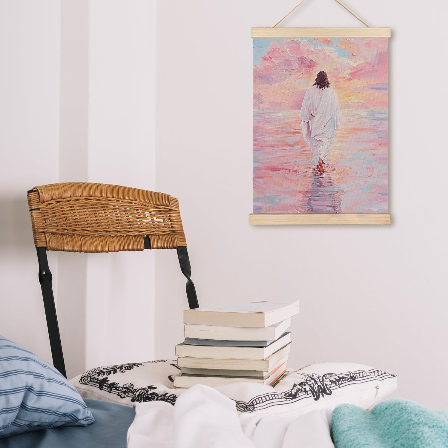 LZYRF Jesus Walking on Water Wall Art Poster Framed, Christian Room Decor, Pa…
