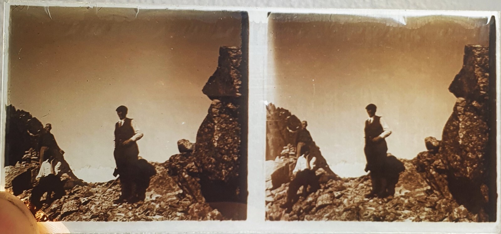 Photo Glass Plaque Early 1900s Mountaineering – 12.5 X 6Cm