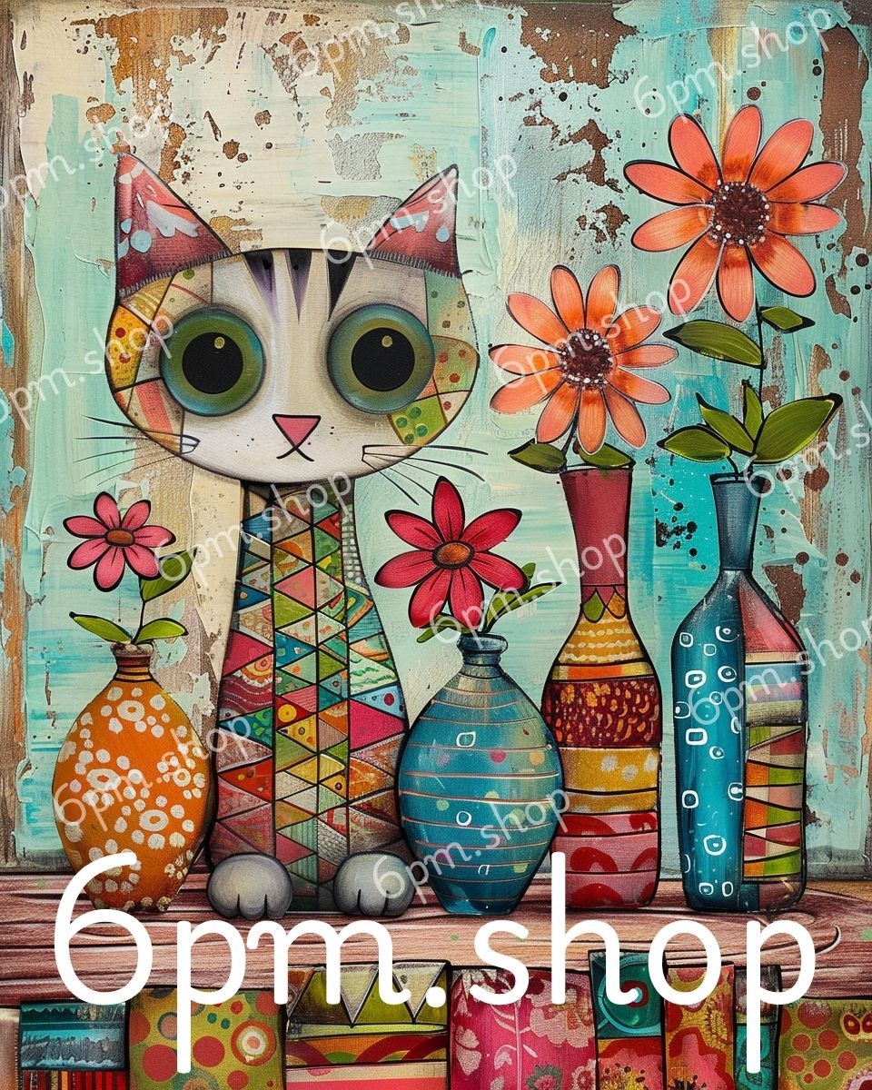 Colorful Cat Digital Art | Instant Download | Painting for Wallpaper or Print