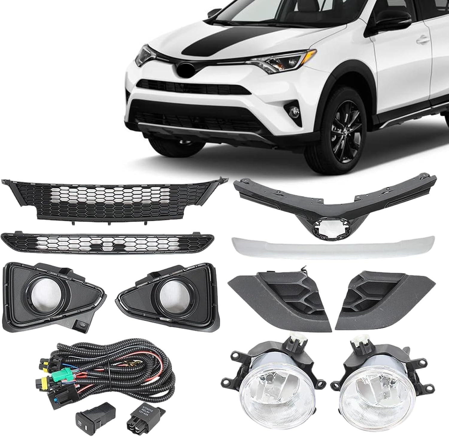 JX RACING Bumper Grille Kit Compatible with Toyota RAV4 SE 2016 2017 2018 Front