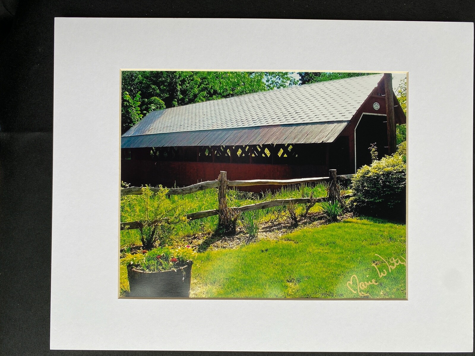 11 X 14 Matted Photo – signed by photographer Marie Whitton- COVERED BRIDGE