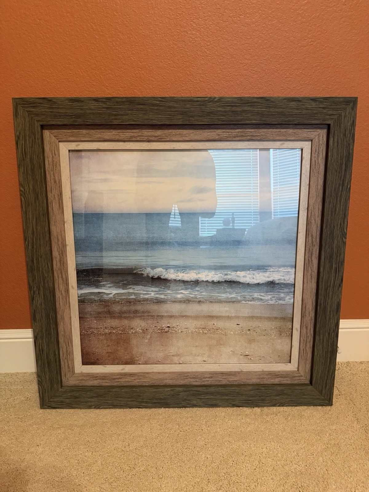 Framed Landscape Color Photograph Beach Ocean Waves Nature Art Scene Paper