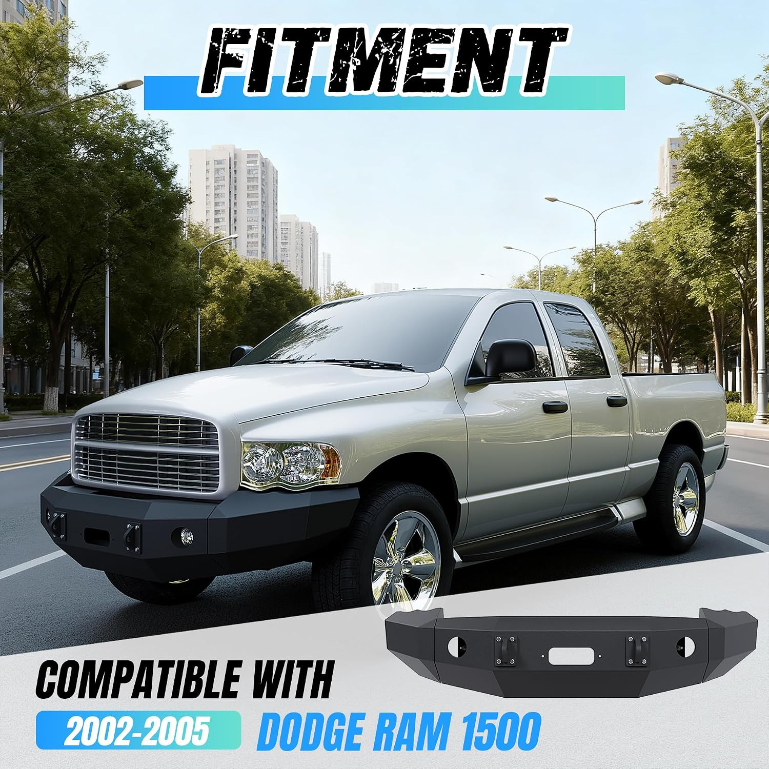 Front Bumper Compatible with 2002 2003 2004 2005 Dodge Ram 1500 W/Winch Plate &