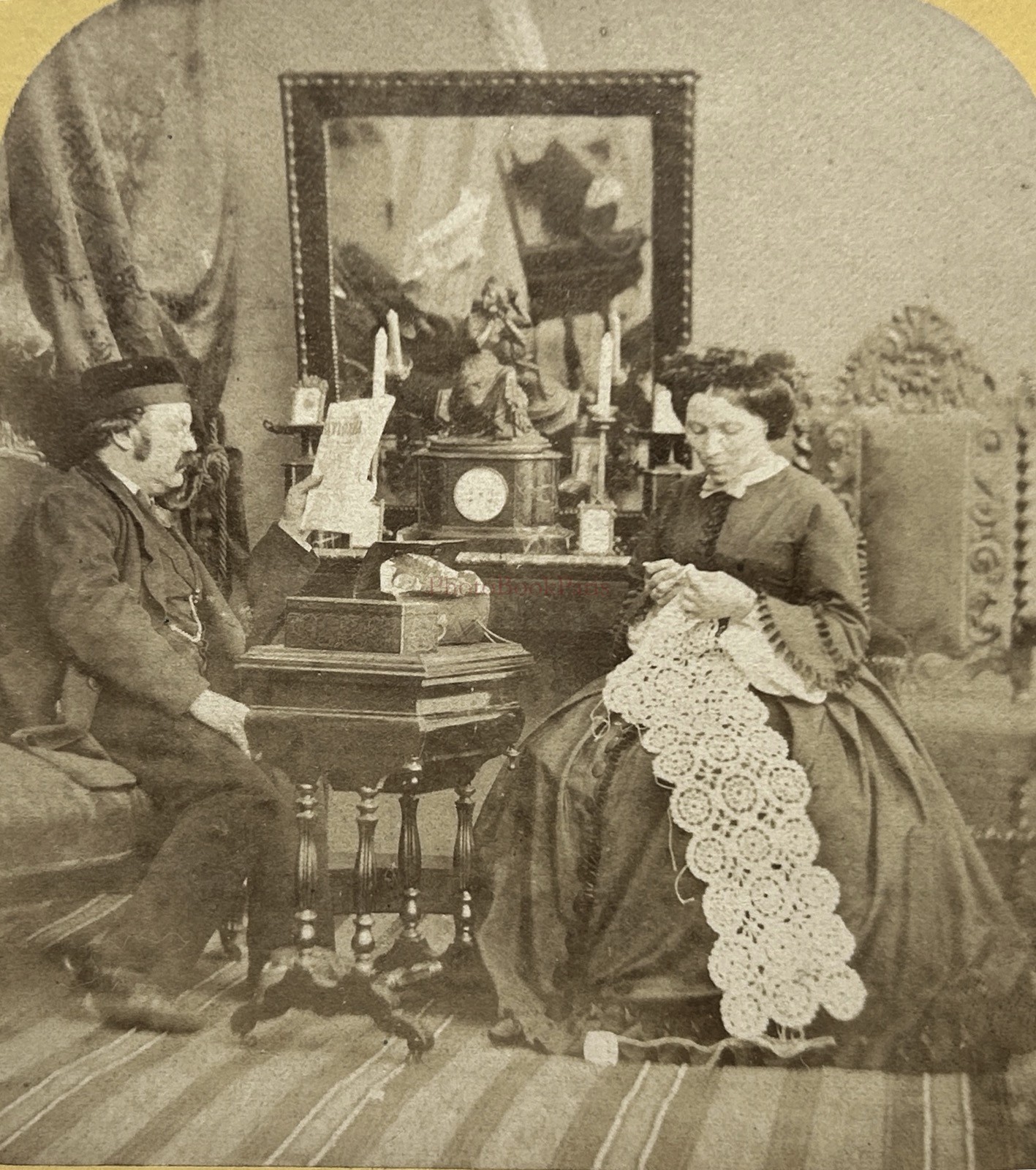 FRANCE Scene De Genre Couple Photo Jules Raudnitz C1865 Stereo Vintage §fn