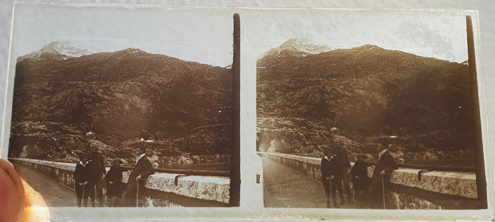 Photo Glass Plaque Early 1900s Mountaineering – 12.5 X 6Cm