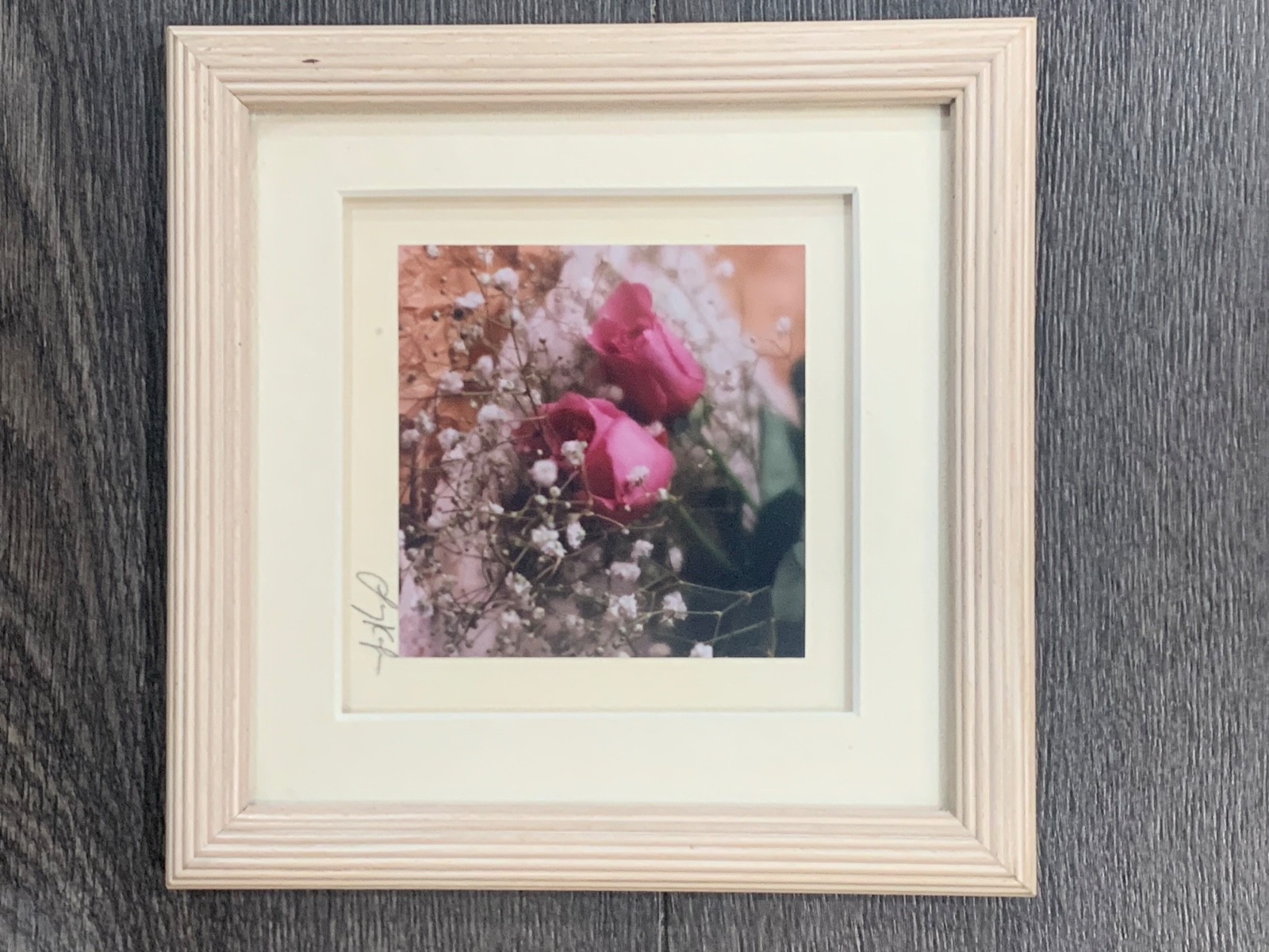 Larry Kanfer Signed 1992 Floral Photograph Pink Roses Baby’s Breath Framed