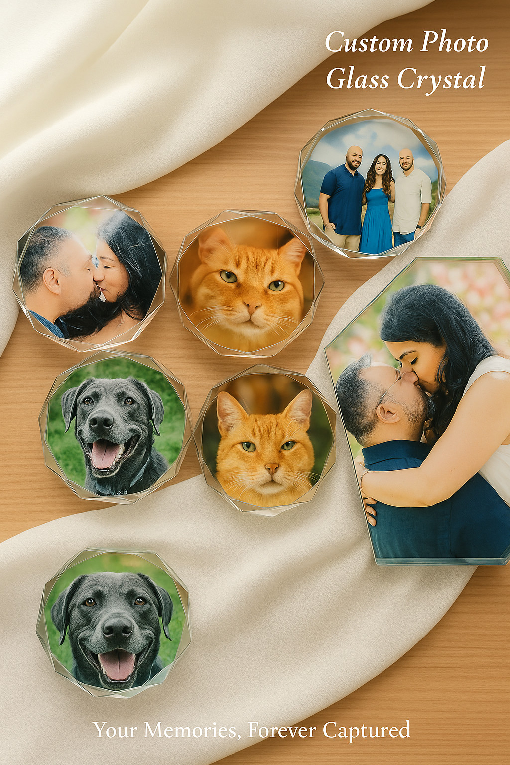 Custom Glass Crystal Photo Block Freestanding Plaque Family Keepsake Gift