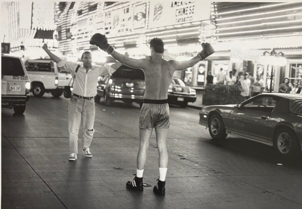 Hands Raised Boxer in Times Square 10 7/8 x 14 Photograph-1980s-Mark Bugzester
