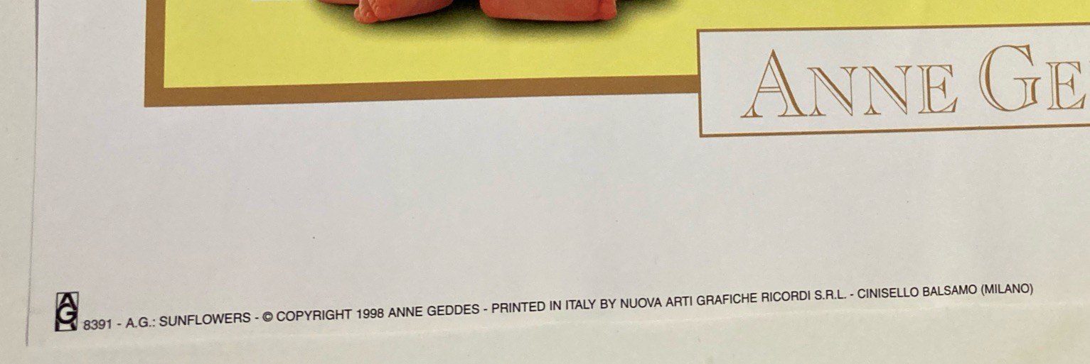 Ann Geddes, “A. G. Sunflowers” Original Poster # 8391. Poster size 13.5 x 19.25