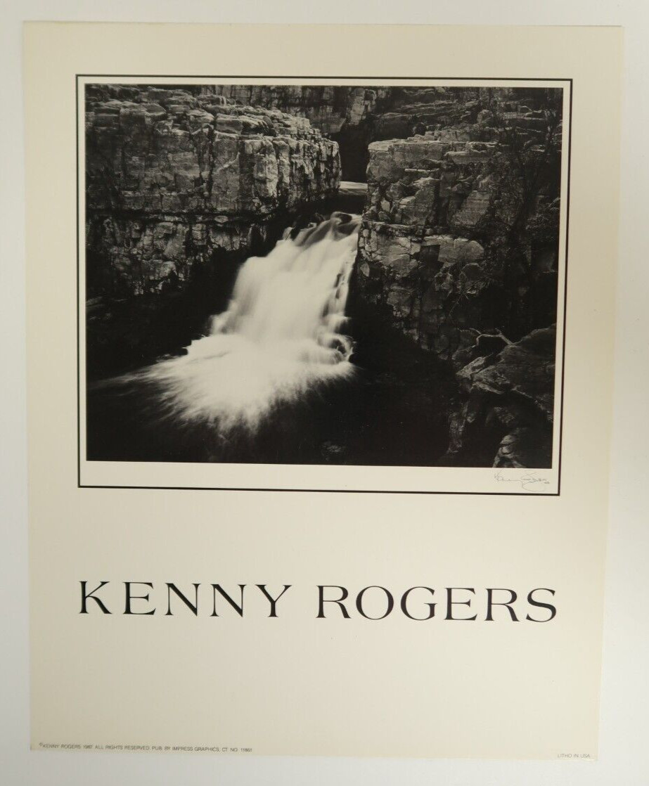 Kenny Rogers 8″ x 10″ Landscape Photo Black & White 1987 Litho Waterfall Scenery