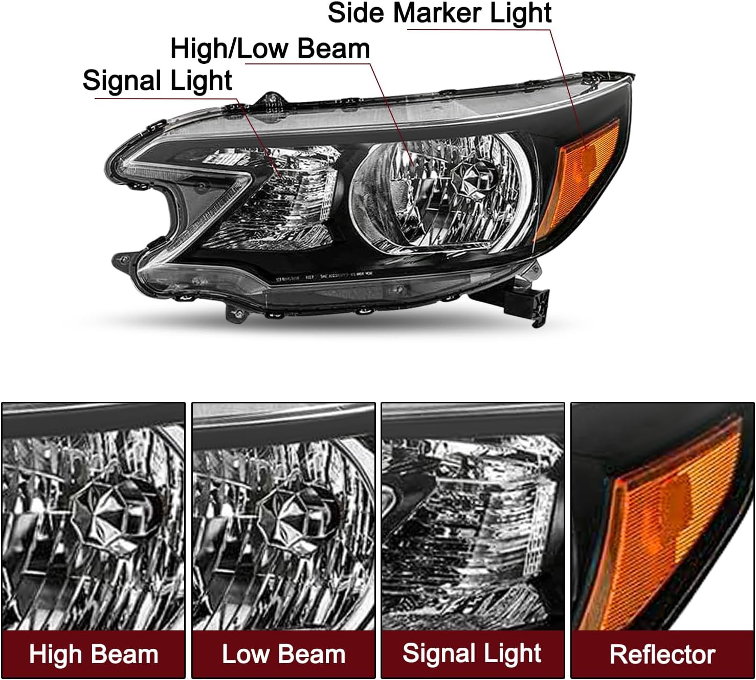 Headlight Assembly Replacement for 2012 2013 2014 Honda CR-V OE Style Headlamp H