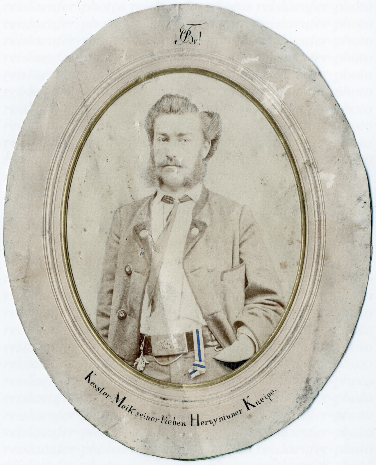 Salt paper photograph, student portrait, KStV Bavaria (Freiburg) around 1880.
