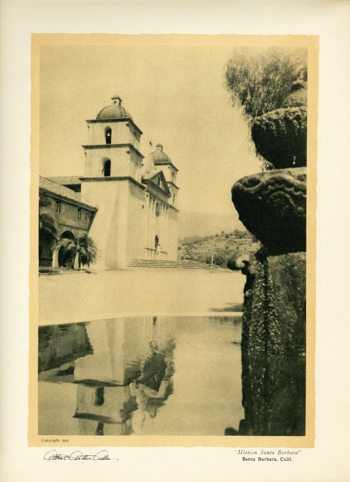 MISSION SANTA BARBARA Antique Photogravure Print California ~ Albert A. Allen