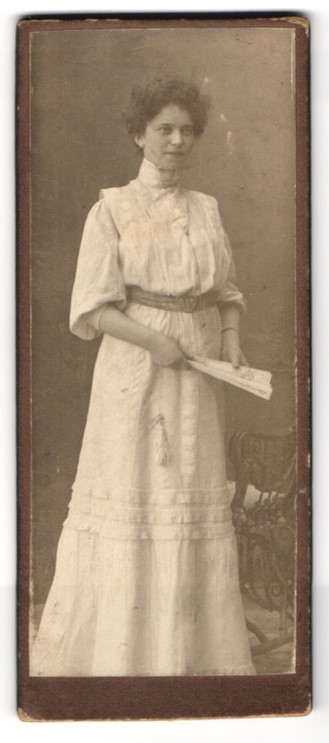 Photograph Standing Lady in Elegant Dress with Document in Hand