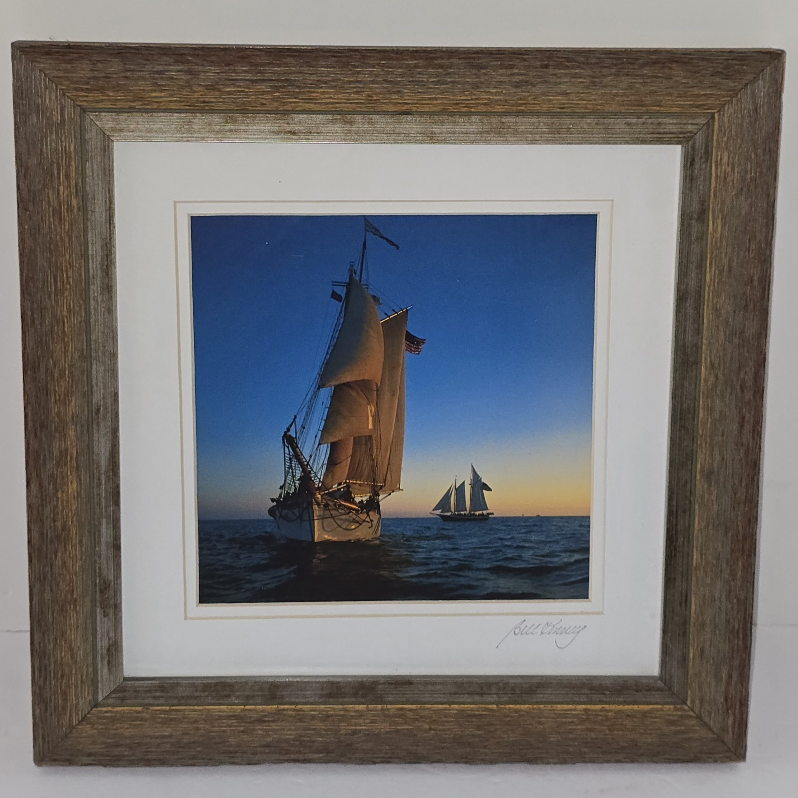 Bill Kinney Signed Photo Schooners On Water Custom Framed 14″ X 14″