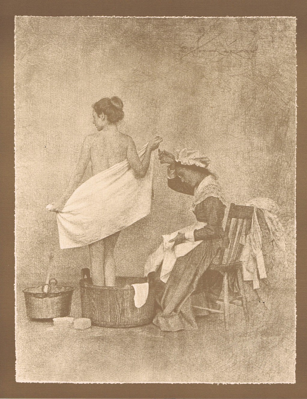 NEWLY FOUND! HENDRICKSON B&W SEPIA PHOTO PRINT Towel Dry After Bath 11″ X 14″