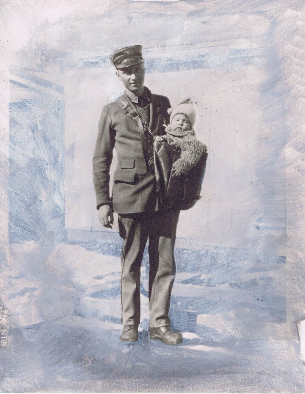 Hendrickson Original Photo B&W w PASTELS MILTARY DAD WITH CUTE BABY 11×14″ R248