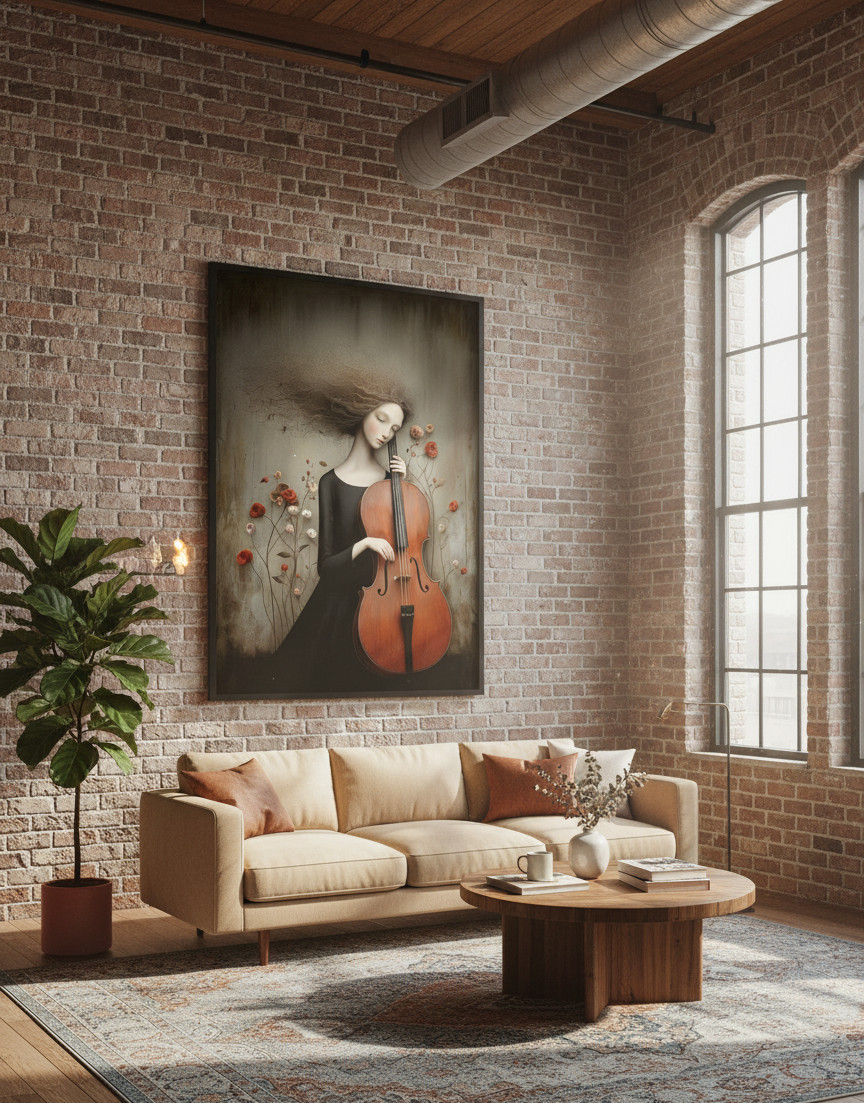 Melancholy Cello Player Digital Art Print Download Music Goth Dark Decor 2 PNGs