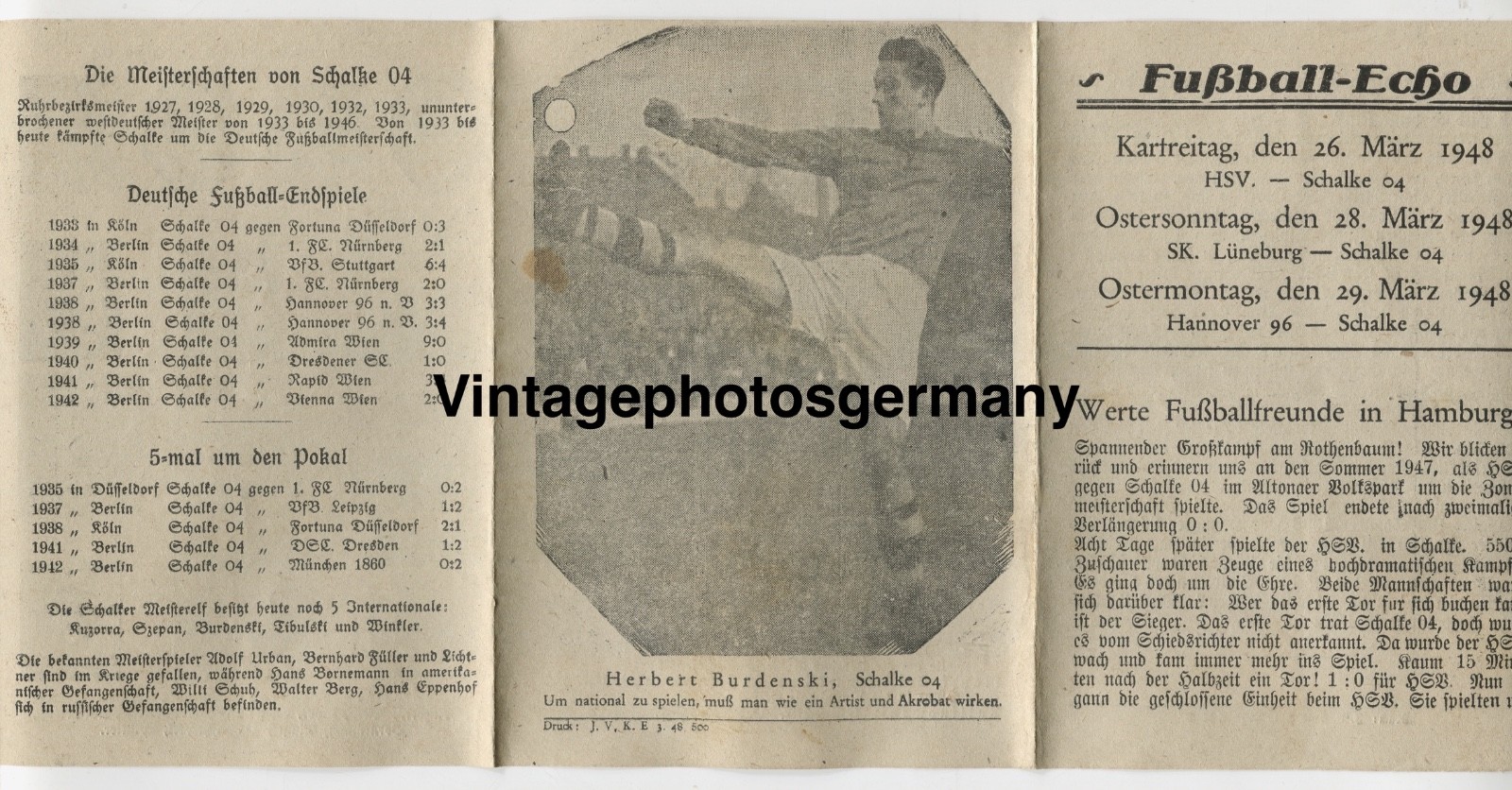 Z6480 1948 Helft football-Echo Hamburg HSV Schalke 04 game team eleven