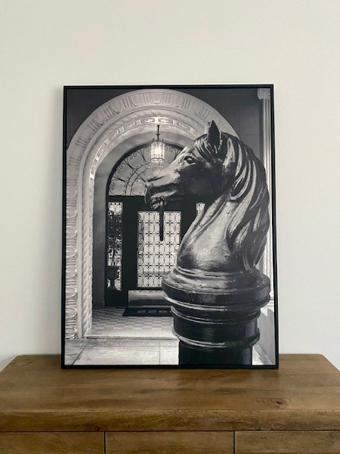 Alan Blaustein New Canvas Framed B&W Art “Hitching Post” 48″Hx36″W