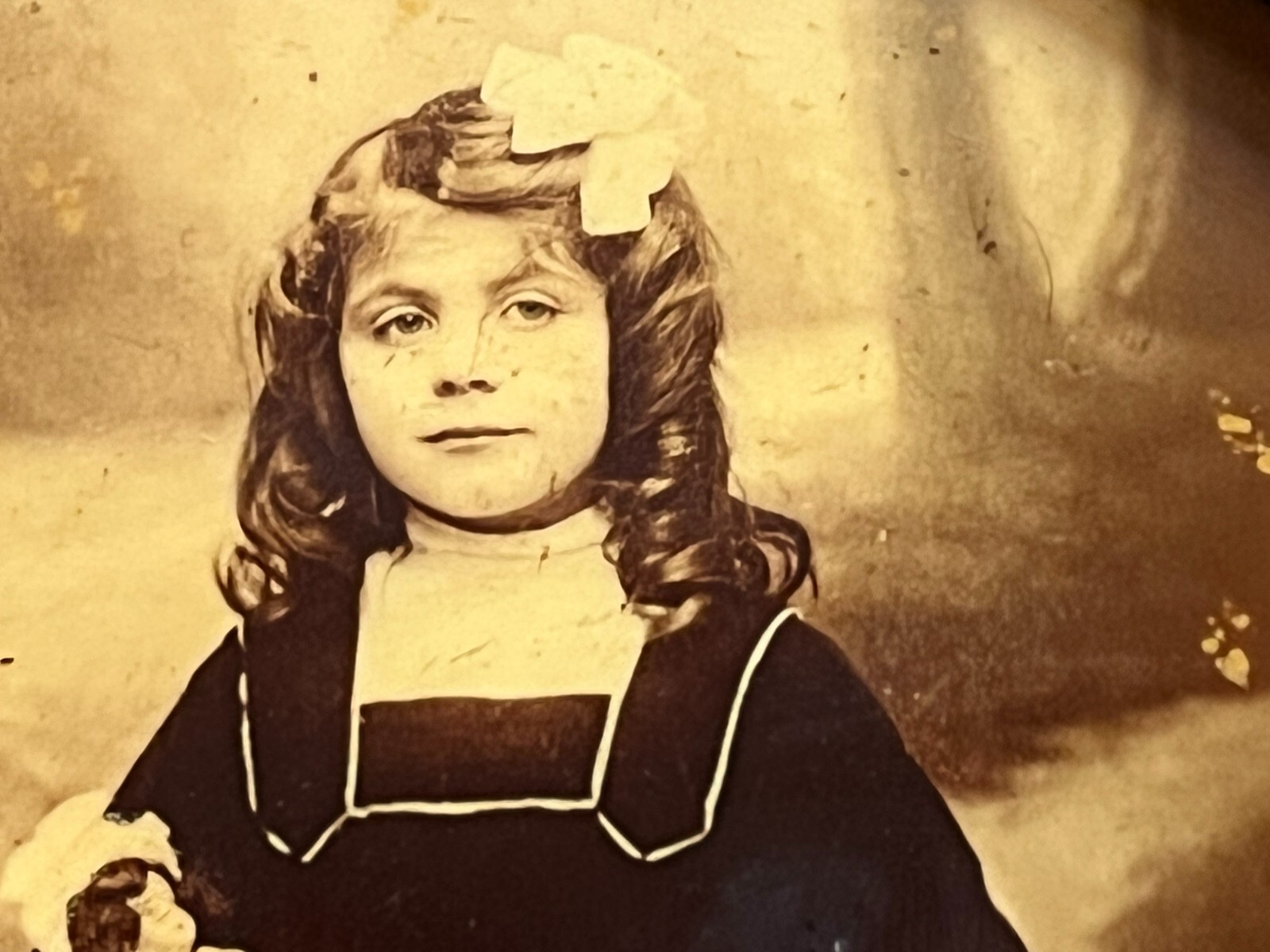 Circa 1900 Celluloid Photo Metal Locket Girl with Doll + Hoop Photo Columbia