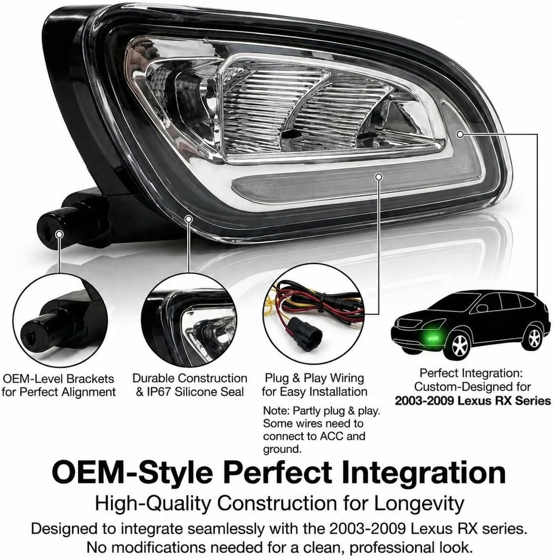 Driving Fog Spot Lights Fit for 2004 2005 2006 Lexus RX330/2007 2008 2009 RX350