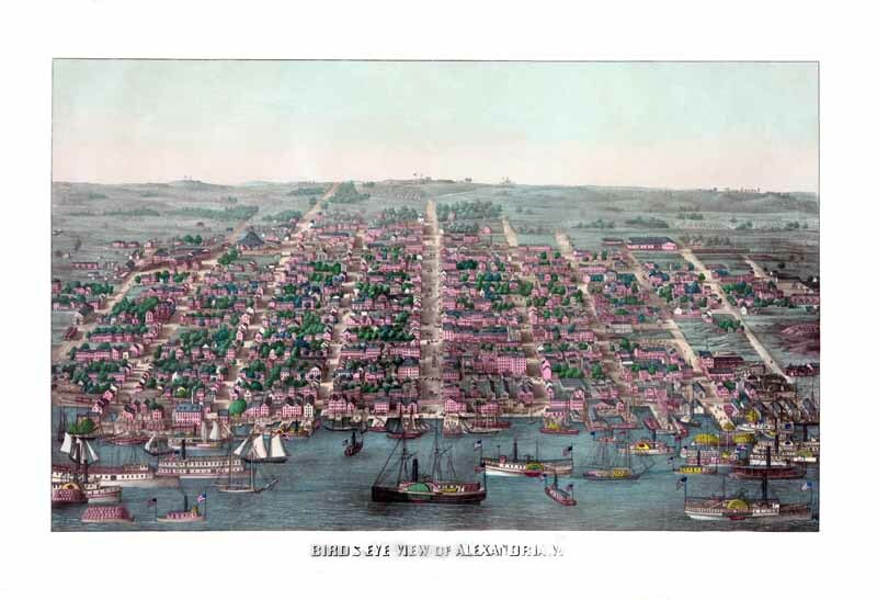 1863 Alexandria, Virginia Bird’s Eye View Map Art Print 13″ x 19″ Reproduction