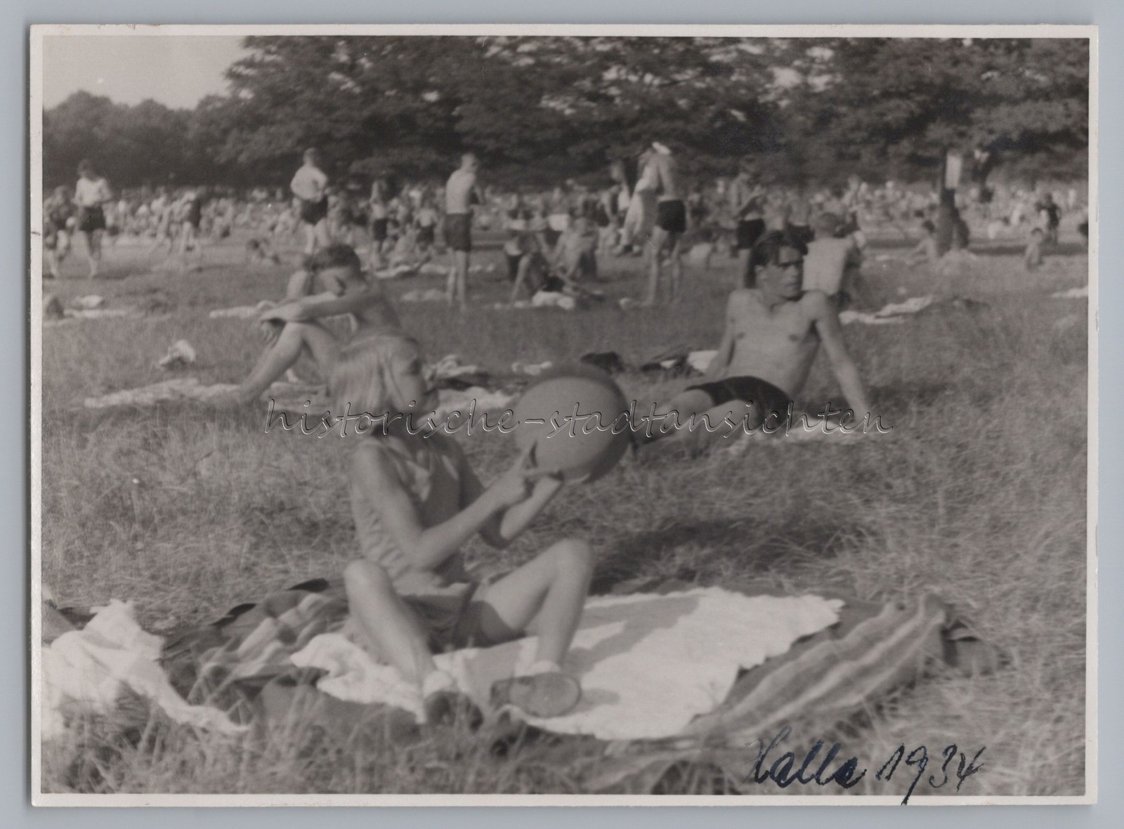 Halle Saale 1934 – Outdoor Pool Girl with Ball – Old Photo 1930s
