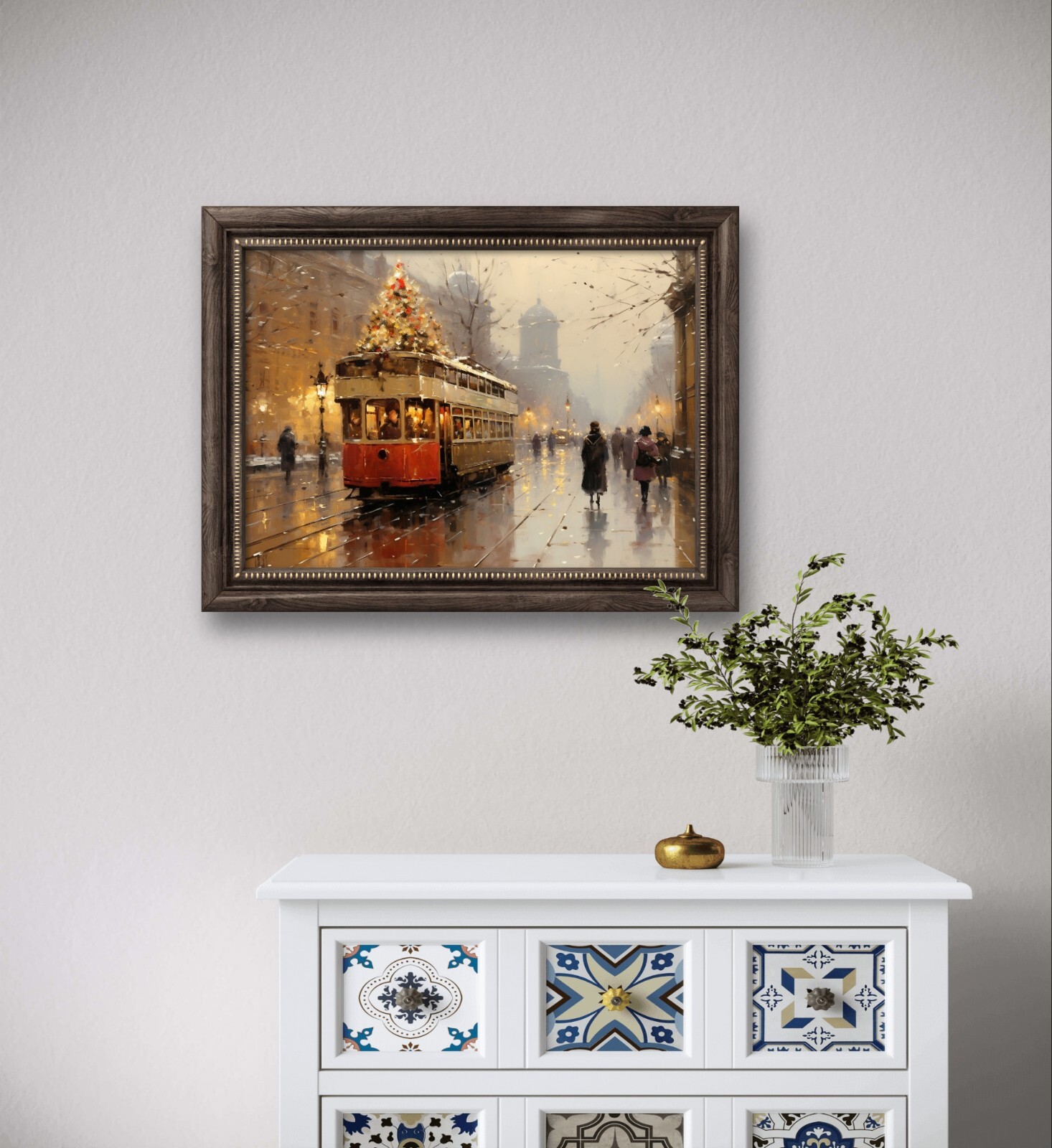 Christmas Winter Street Vintage Wall Art Town City Art Painting Digital Download