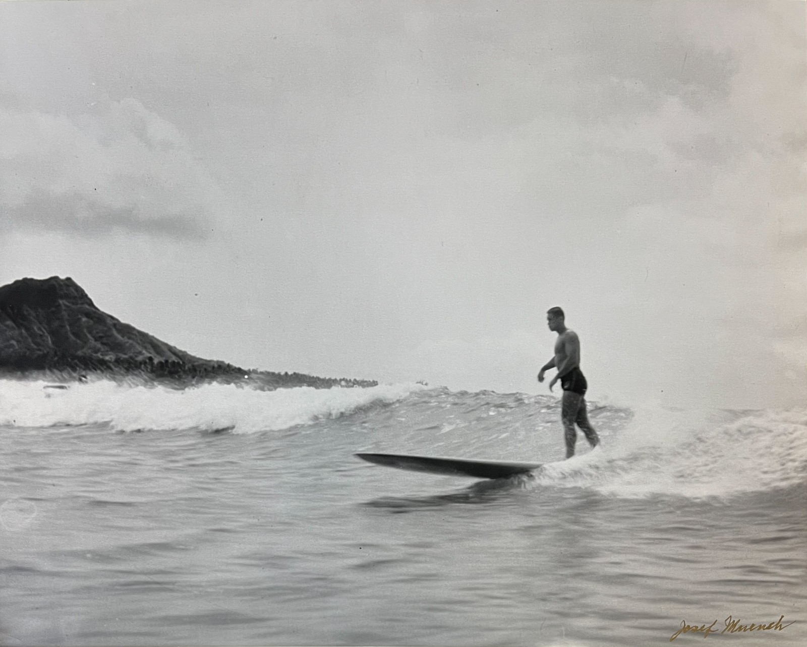 Josef Muench B/W Gelatin Silver Photograph Hawaiian surfer at Waikiki Beach