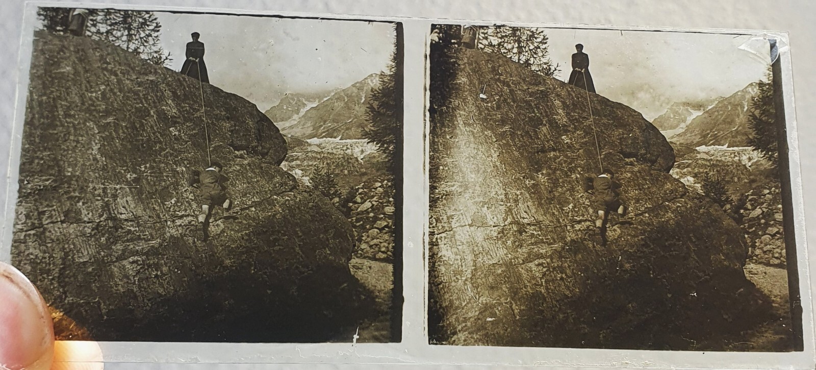 Photo Glass Plaque Early 1900s Mountaineering – 12.5 X 6Cm
