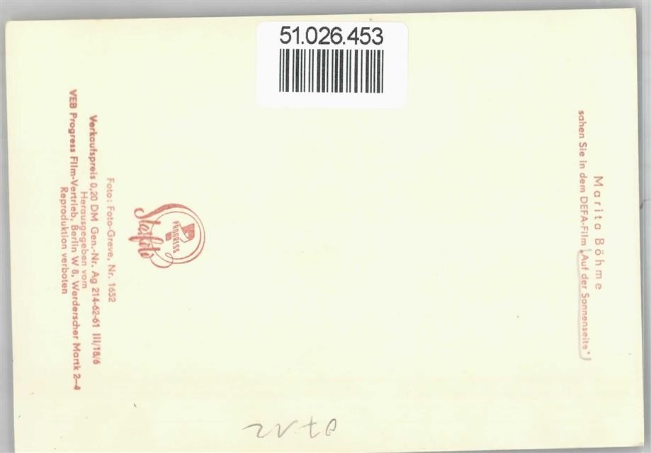 51026453 – Marita Boehme No.1652 VEB Progress Star Photo