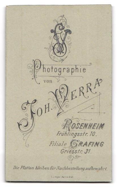Photograph Joh. Verra, Rosenheim, Frühlingstr. 10, Portrait of a Young Woman