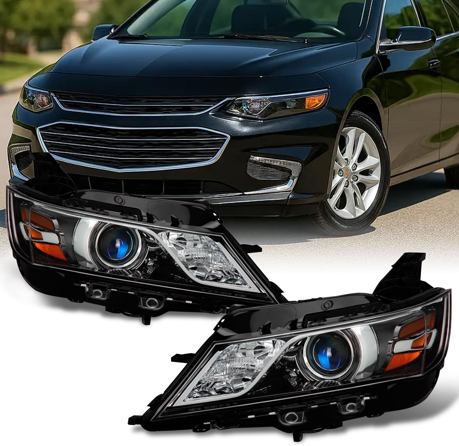 – Fits 2014-2020 Chevy Impala [Halogen Style] Projector Black Headlights Pair Dr