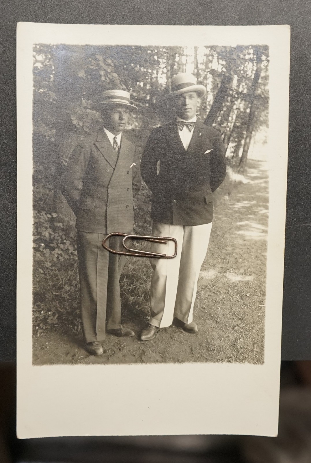 Photo Portrait Young Men Model Hat Suit Postcard Bow Tie Youth Picture Vintage